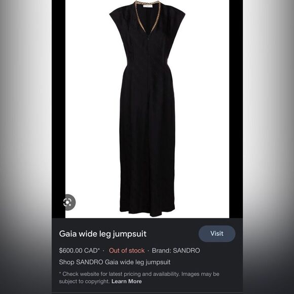 RARE Sandro Paris - Gaia wide leg Jumpsuit Black - Picture 2 of 6